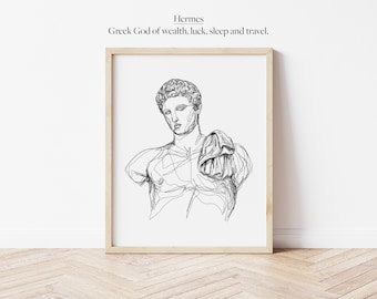 Hermes Greek God Line Work Illustration | Digital Artwork | Minimalistic Simple | Wall Line Art | Printable Outline | Astrology Mythology