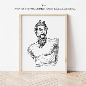 Pan Greek God Line Work Illustration | Digital Artwork | Minimalistic Wall Line Art Printable Outline | Astrology Mythology