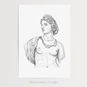 Circe griechische Göttin Druck | Gedruckt und versandt Line Work Illustration | Minimalistisch Schlicht | Wandkunst Umriss | Mythologie