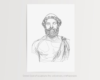 Hephaestus Greek God Print | Printed and Shipped Line Work Illustration | Minimalistic Simple | Wall Art Outline | Mythology