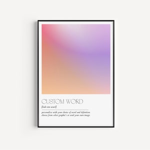 Impresión de definición personalizada DIGITAL / Arte imprimible / Cartel de pared estético Aura / Diseño gráfico de tipografía de palabra degradada personalizada