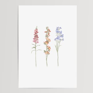 Trio de fleurs sauvages | Illustration imprimée et expédiée | Décor à la maison aquarelle florale