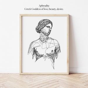 Aphrodite Greek Goddess Line Work Illustration | Digital Artwork | Minimalistic Simple | Wall Line Art Printable Outline Astrology Mythology