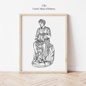 Clio Greek Muse of History Line Work Illustration | Digital Artwork Minimalistic Wall Art Printable Outline Mythology Astrology Deity