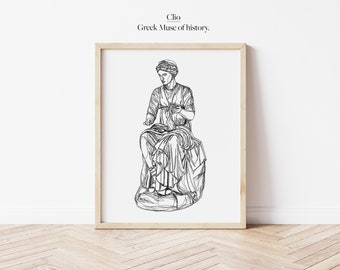 Clio Greek Muse of History Line Work Illustration | Digital Artwork Minimalistic Wall Art Printable Outline Mythology Astrology Deity