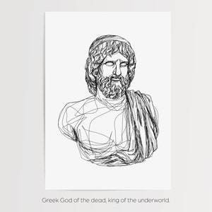 Hades Greek God Print | Printed and Shipped Line Work Illustration | Minimalistic Simple | Wall Art Outline | Mythology