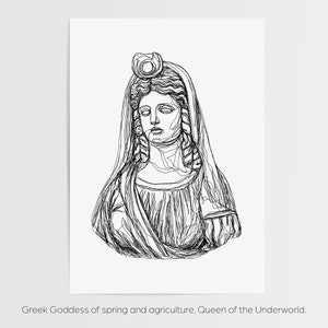 Persephone Greek Goddess Print | Printed and Shipped Line Work Illustration | Minimalistic Simple | Wall Art Outline | Mythology