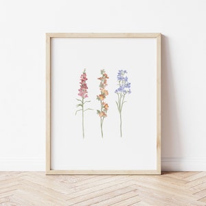 Flower Trio Botanical Illustration | Digital Plant Artwork | Minimalistic Art | Printable Floral Watercolour Print | Home Decor