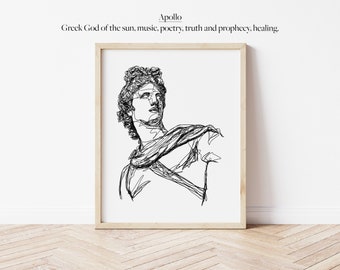 Apollo Greek God Line Work Illustration | Digital Artwork | Minimalistic Simple | Wall Line Art | Printable Outline | Music Poetry Mythology
