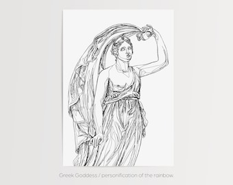 Iris Greek Goddess Print | Printed and Shipped Line Work Illustration | Minimalistic Simple | Wall Art Outline | Mythology