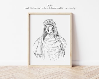 Hestia Greek Goddess Line Work Illustration | Digital Artwork | Minimalistic Simple | Wall Line Art Printable Outline Astrology Mythology