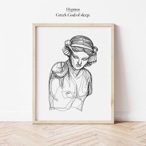 Hypnos Greek God Line Work Illustration | Digital Artwork | Minimalistic Simple | Wall Line Art Printable Outline | Astrology Mythology