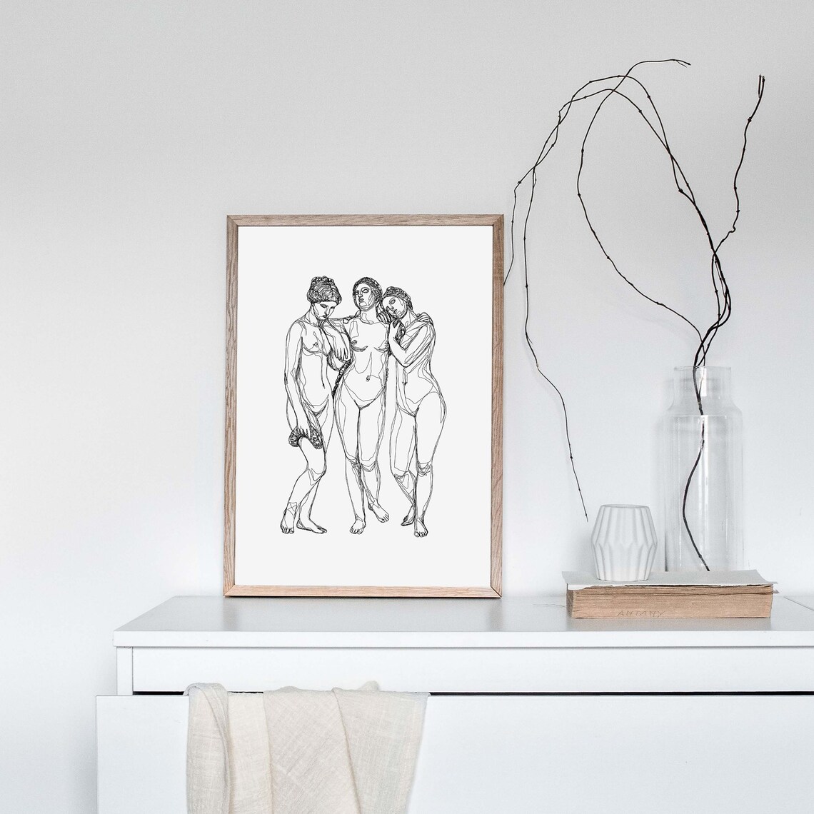 The Three Graces Line Work Illustration | Digital Artwork ...