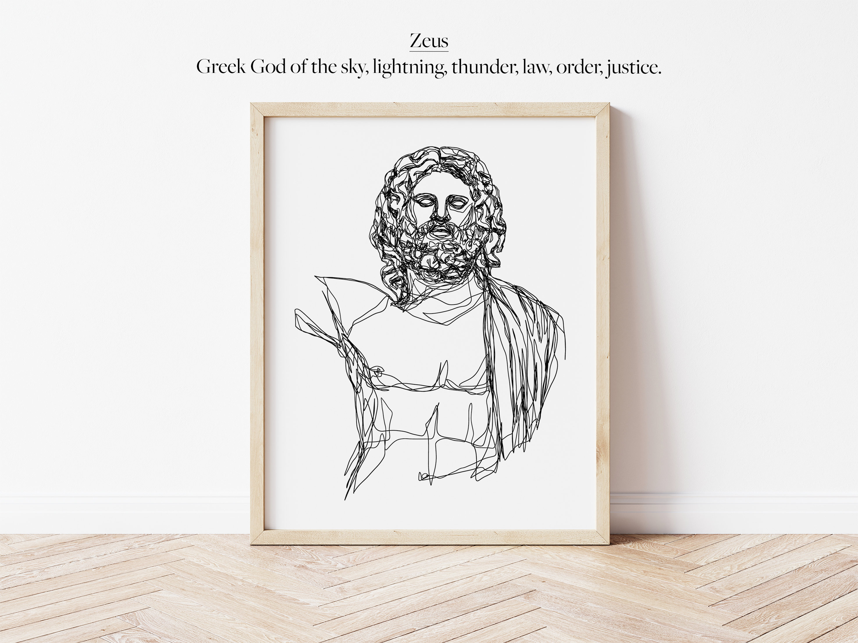 Zeus Greek God Line Work Illustration Digital Artwork Minimalistic