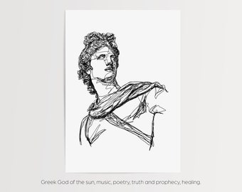 Apollo Greek God Print | Printed and Shipped Line Work Illustration | Minimalistic Simple | Wall Art Outline | Mythology