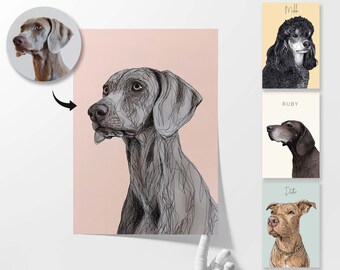 Custom Dog Portrait | Line Art Pet Commission Print | Minimalistic Custom Wall Art with Name | Simple Modern Outline Drawing Pet Lover Gift