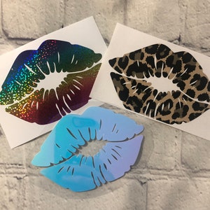 kissy lips car decal / smooch / lips stickers / pucker up / kiss decal / flag lips / leopard lips