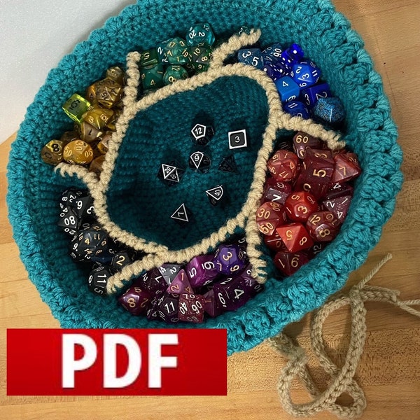 Crochet PDF Pattern- Goblin's Dice Hoarder Bag and Tray