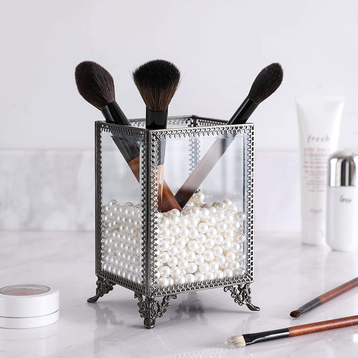 Glass Pearls Makeup Brush holder Pen Holder Crystal Clear Etsy