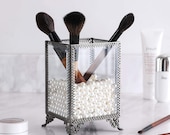 Glass Pearls Makeup Brush holder , Pen Holder ,Crystal Clear, Makeup Brush Organizer with Pearls
