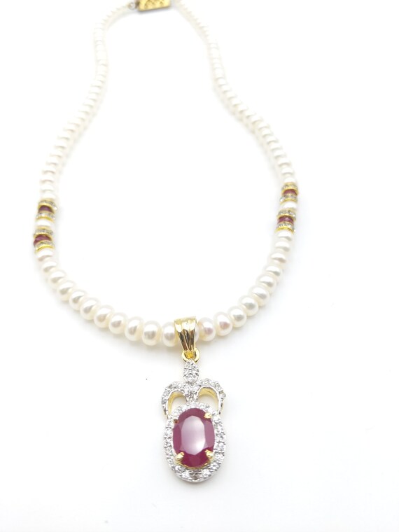 Elegant authentic ruby and pearl set - image 2