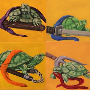 Turtle Art Prints 8 x10" TMNT, Funny Turtle Wall Art, Kids room artwork from painting by Deb Campbell, Set of four prints