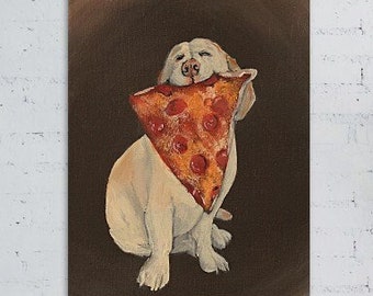 Puppy pizza Art Print | From Original painting | Happy dog | Gift | Artwork Art Print| Funny wall art