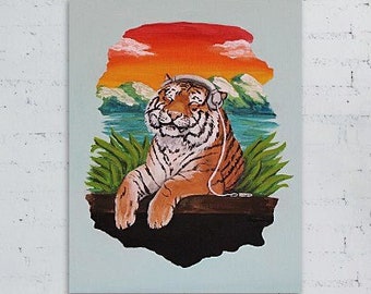 Art Print | Tiger Music art print of Acrylic Painting | Vibe Wall Decor | Tiger Art | Forest Animals wall art | Room Artwork