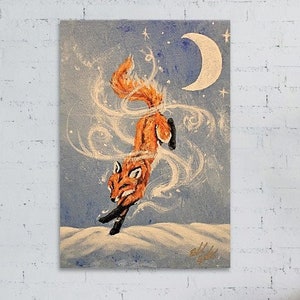 Fox Art Print, Winter Holiday Wall Art, Fantasy Fox Decor, Mystical Snow Artwork 11x17 Fine Art Prints