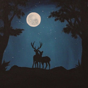 Deer silhouette Art print, moon wall art, silhouette art, couples , love, deer, silhouette, moon wall decor