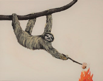 Sloth Art | Art Print from Original painting | Slow Roasted | Gift | Artwork Art Print| Funny wall art | Marshmallow