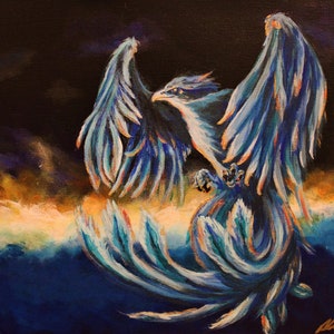 Phoenix Art Print, Abstract Phoenix Abstract Fire Artwork Wall Decor, Blue Firebird