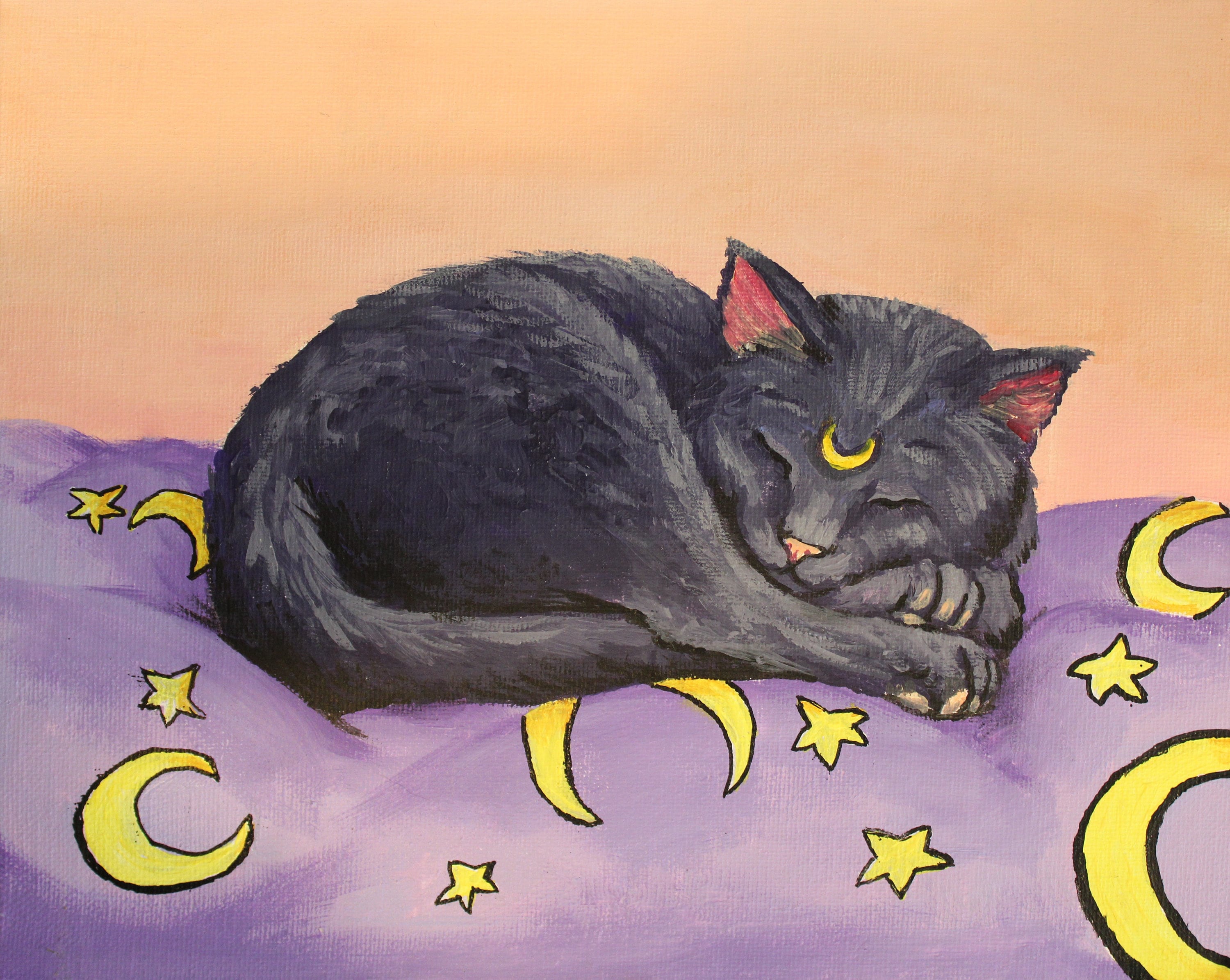 Moon Cat Art Print | Original | Luna | Gift | Artwork Art Print