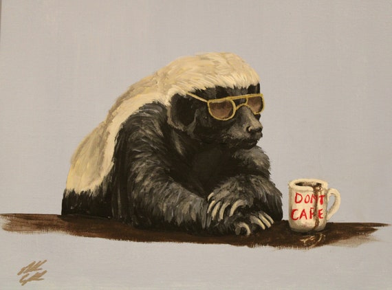 Honey Badger With Coffee | Art Print From Original Painting | Don