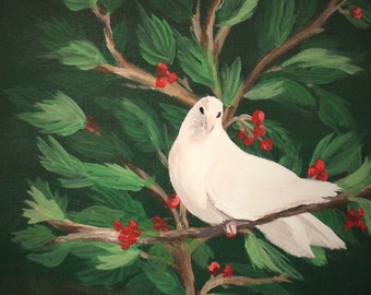 Dove art print, bird wall art, White bird, Animal art, bird and flowers, canvas wall art, nature wall decor