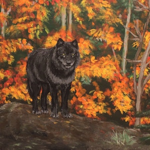 Art Print | Black Wolf Painting | Nature Wall Decor | Animal Wall art | Forest animals decor