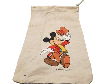 Vintage Mickey Mouse Canvas Drawstring Bag Walt Disney Productions