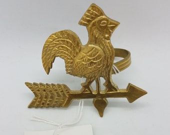 Rooster Chicken Weathervane Napkin Rings Matte Gold Finish NEW Set of 6