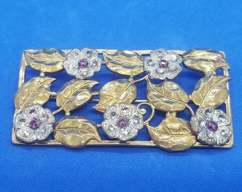 Rare Vintage Silver Tone Marcasite Rectangle Large Brooch Clasp Closure Cloak Coat Kilt Brooch Pretty Gift Costume Jewelry Estate Market