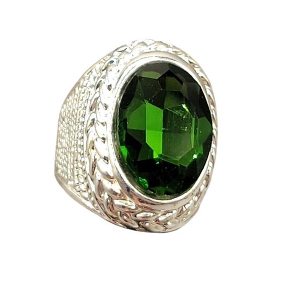 Emerald Green Statement Ring Rhinestone Faceted S… - image 7