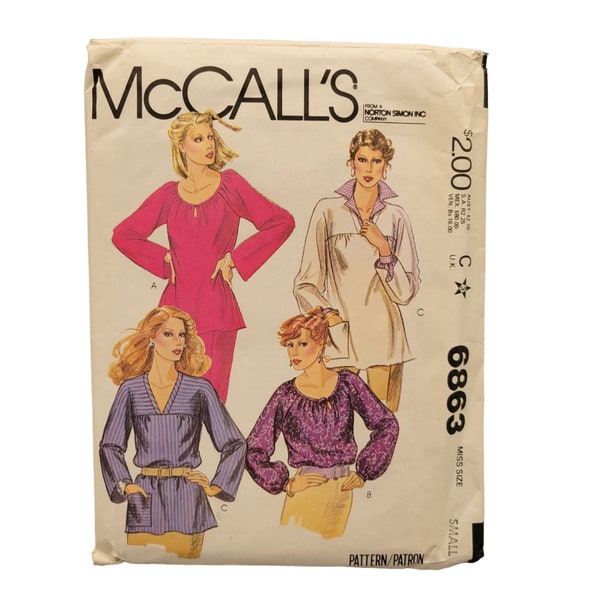 McCall's Misses Tops Sewing Pattern #6863 Size Small 10-12 Complete