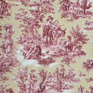 Rustic Life Waverly Country Life Maroon Cream 7 Yards Cotton Linen Upholstery