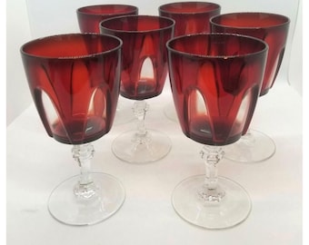 Gothic CRISTAL D'ARQUES-DURAND France Wine Water Goblet Ruby Clear Set of 6