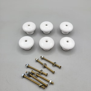 White Ceramic Drawer Knobs With Hardware Set of 6