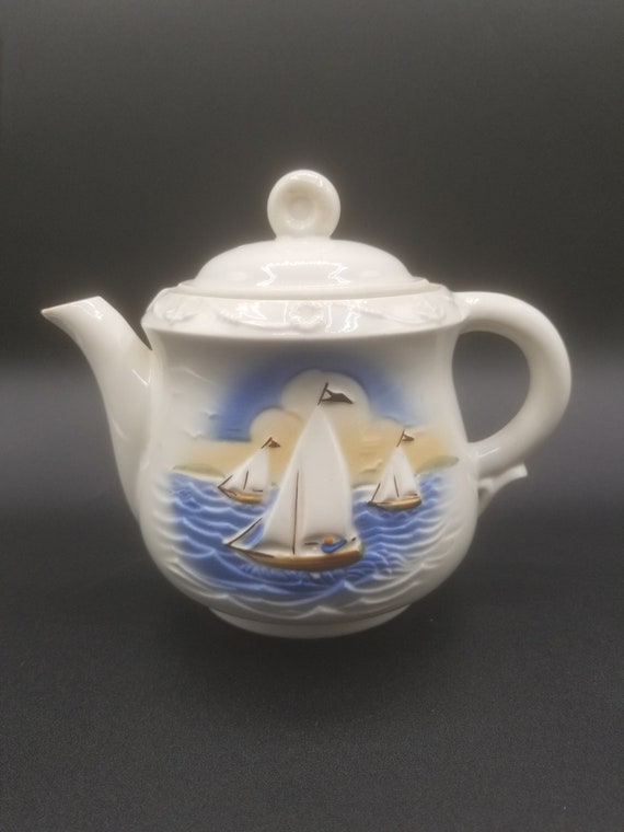 Porcelier Mini Teapot With Lid Sailboats Nautical Sailing Etsy