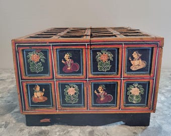 Antique Indian Mughal Wedding Box Dowry Chest Polychrome