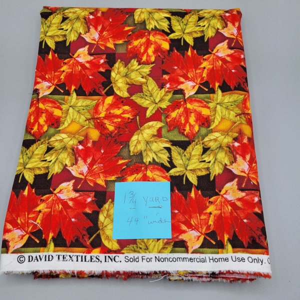 David Textiles Inc Fall Leaves Autumn Cotton Fabric Quilting Sewing 1 3/4 Yard