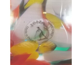 ZORZA Poland Handmade Art Glass Candle Holder Confetti Glass End