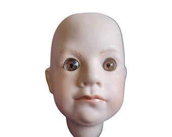 Porcelain Doll Head Brown Glass Eyes Painted Features