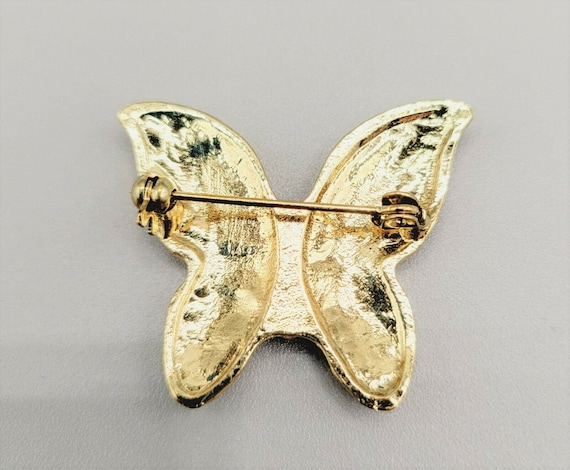 Broche Papillon En Métal Doré émaillé Avec Strass - Superbe Bijou Neuf Sans Emballage